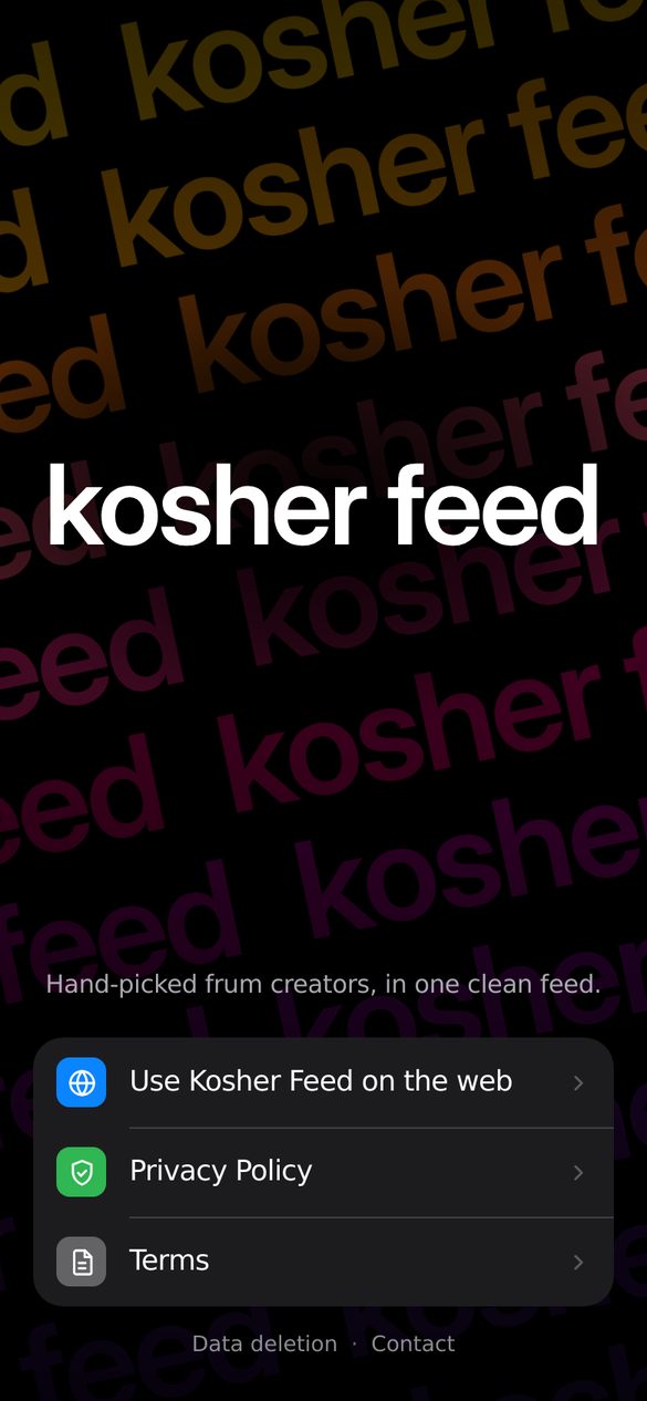 The Kosher Feed welcome screen on a phone